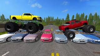 Bigfoot Monster Truck Vehicles Jump Over Eight Cars | Let's Play Game Video LS19