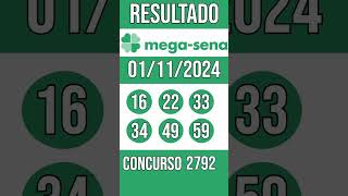 🔥 🍀 MEGA SENA hoje - 01/11/2024 - ACUMULADA - 109,7 MILHÕES - Resultado concurso 2792