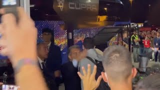 Laporta hugs Lewandowski outside of the Allianz Arena.