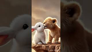 Cute rabbit rescued the poor little lion #rabbit #cat #kitten #funny #ai #lion