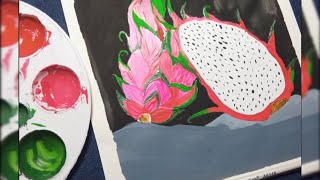 Easy dragon fruit painting II #posrter_color #watercolor #howtodraw #dragonfruit #fruits #aesthetic