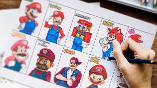 Drawing Mario in 10 Different Styles Challenge! The Super Mario Bros Movie Sketch Tutorial