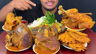 Eating Spicy Whole Fish Curry,Beef Heart,Mutton Curry,Deshi Chicken,Pokora,Chilli Rice || Asmr Show