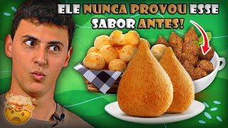 JOVENS ESPANHÓIS PROVANDO SALGADOS BRASILEIROS PELA PRIMEIRA VEZ! (COXINHA, PÃO DE QUEIJO, KIBE)