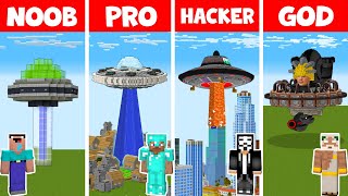 Minecraft NOOB vs PRO vs HACKER vs GOD - ALIEN UFO HOUSE BUILD CHALLENGE