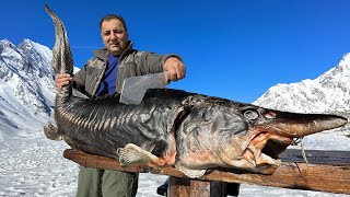 Juicy Tender Beluga Fish Cooked With Vegetables Over the Open Fire! Chef Tavakkul Cooking