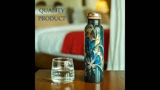 Handmade Pure Copper Bottle in Dark Theme Leaf Print... For more details do whatsapp on 9084513569