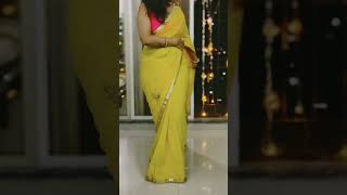 Yellow georgette Saree with Pink sleeveless Blouse | How to drape a saree? #sareehaul