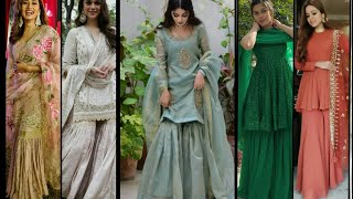 Latest fashion of gharara Sharara Dresses full Designing & stitching ideas with paplum Tops & Kurti