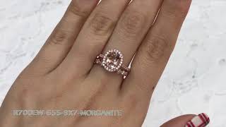 Oval Halo Diamond Morganite Ring Milgrain Band Bridal Set