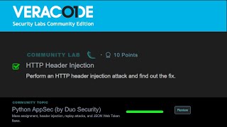 HTTP Header Injection - Python AppSec (by Duo Sec) - Veracode Security Labs Community Edition (free)