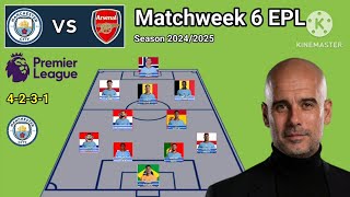 Manchester City vs Arsenal ~ Potential Line Up Man City Matchweek 5 Premier League Season 2024/2025