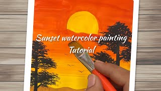 Sunset watercolour painting tutorial