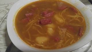 Como hacer Sopa de salchichon/ how to make  salami soup