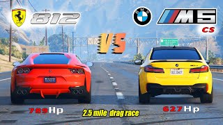 Ferrari 812 vs BMW M5 cs drag race 2.5 miles | M5 vs Ferrari 812 drag race