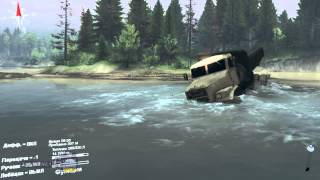 Trucks KRAZ 256 rides across the river and on the road spintires video game in 2015