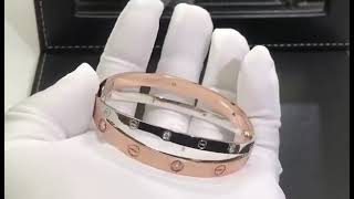 Cartier 18k Rose & White Gold 12 Diamond Double Love Bracelet N6039117