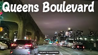 Driving in Queens, NY - Queens Boulevard - 4K Night Drive.