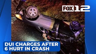 Update: Driver faces DUI charges, 6 injured after rollover crash in Cowlitz Co.