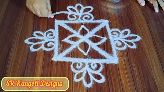 simple Begginers kolam 898 💠 3×3 dots rangoli design 💠 daily use muggulu