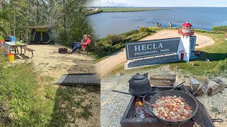 Epic Camping 🏕️ Adventure at Hecla Provincial Park A Day of Drone Footage, Tent Setup, BBQ Delights