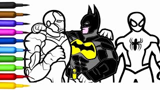 Superheroes Friends Coloring Book | Spiderman, Iron Man and Batman Coloring Video