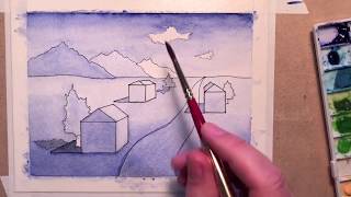 Monochromatic Watercolor Landscape