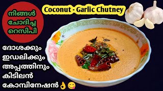 👌Quick & Tasty Red Coconut Garlic Chutney Recipe/Side dish for Dosa Idli Appam/Chutney recipe