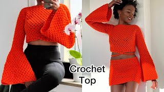 DIY Crochet Bell Sleeve Top With Granny Stitch   #crochet