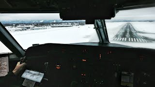 SNOWY COCKPIT Landing of Dash-8 Q100 in Oslo Gardermoen Airport