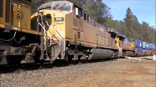 Union Pacific Stack Train Crawls through Weimar on the Roseville Subdivision