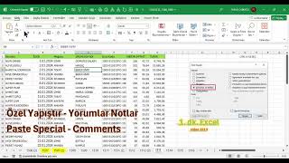 Excel 1 Dakika - Özel Yapıştır - Yorumlar Notlar