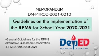 Guidelines on the RPMS for 2020-2021