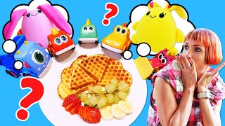 ¡Waffles de requesón para el juguete de peluche Lucky! Video de juguetes para niños