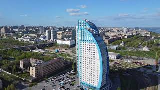 Panoramic aerial view of Volgograd, Russia. Сквер у "Гасителя".