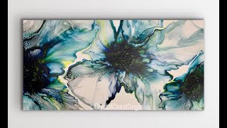 Lime Green and Blue Multiple Big Blooms Abstract Fluid Art Acrylic Pour Painting/ Bloom and Spin