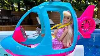 BARBIE SAVES THE DAY !  Helicopter RESCUE  her friends - car crash - drowning -  swimming - flying