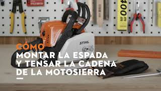 Motosierra STIHL MS 180: Montar la espada y la cadena, tensar la cadena