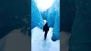 Just casually hanging out in a crystal blue crevasse on our glacier hike & ice cave tour 🤙 #iceland