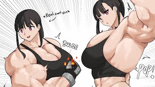 Female muscle cartoon comic Maki Oze muscle growth by absorbed enemies fire