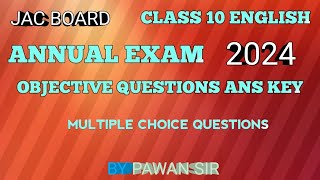 JAC Board Class 10 English Annual Exam 2024 Objective Questions Answer key and Solutions ll