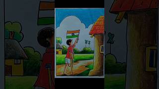 Independence day village scenery || easy independence day and republic day drawing #art #shorts