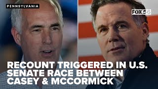 Unofficial results in US Senate race between Casey, McCormick trigger automatic recount