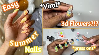 TRYING VIRAL 3D FLOWER NAILS | EASY CUTE SUMMER PRESS ON TUTORIAL