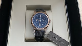 Men's gold Corniche watch with leather strap Chronograph Steel with Rose Gold Black dial 39MM