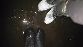 walking under sketchy frozen bridge