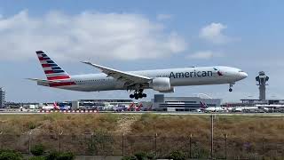 American Airlines Boeing 777-300ER landing at Los Angeles International Airport KLAX runway 24R