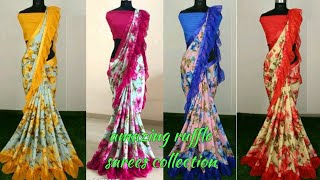 💖embroidery fashion ruffle sarees collection💖party wear lycra blend ruffle sarees designs online 286