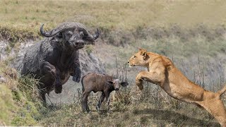 Mother Buffalo Knocked Out The Male Lion To Save Her Baby Lion Attack Buffalo