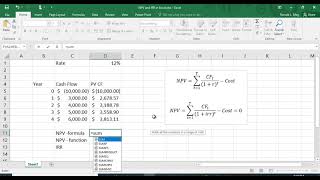 NPV and IRR in Excel